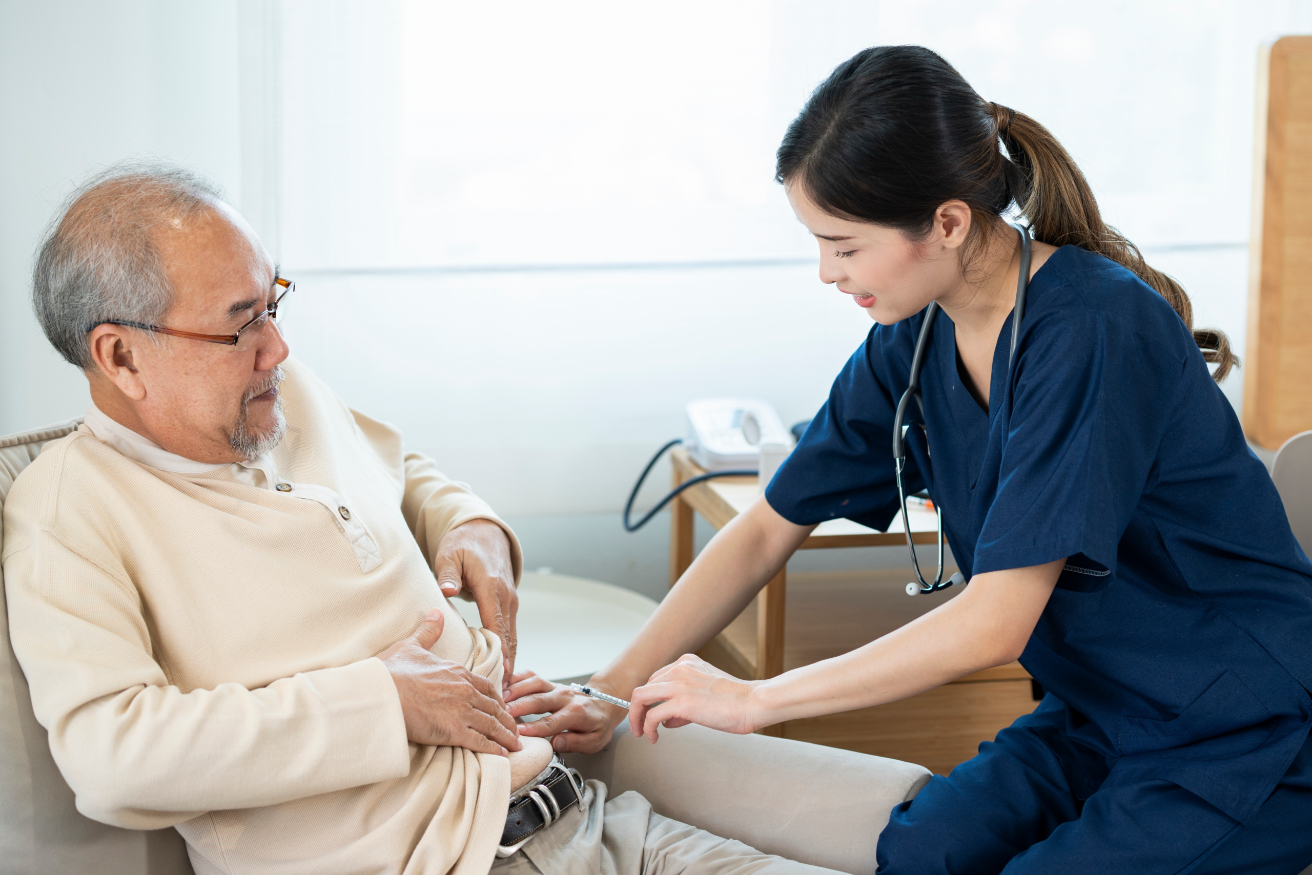 older adults getting an insulin by healthcare provider, doctor, nurse